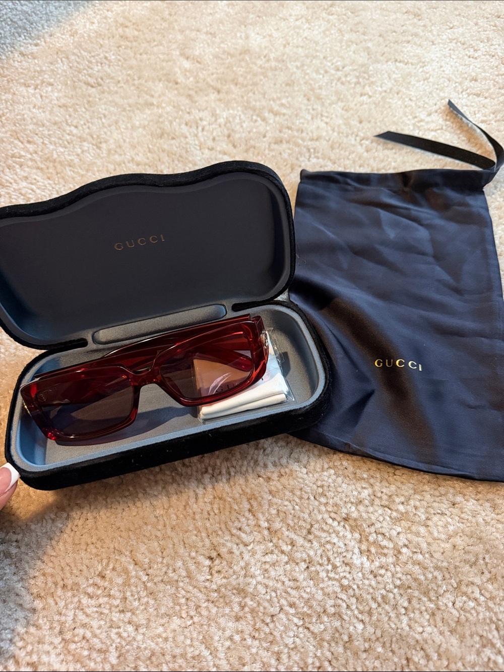 Gucci Women's Deep Burgundy Rectangular Sunglasses